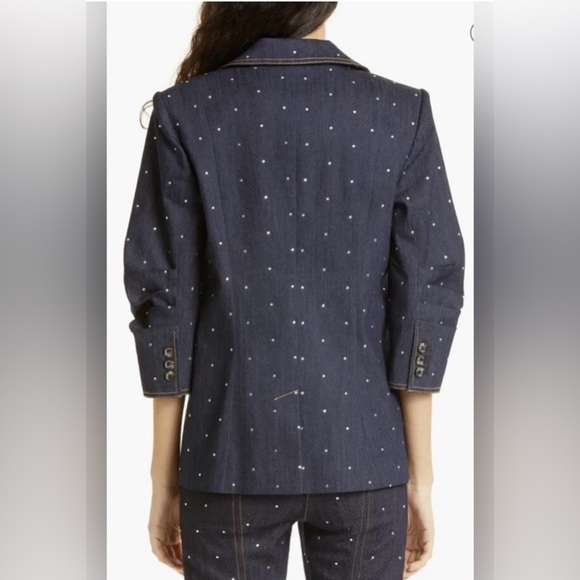 New Cinq A Sept Khloe Rhinestone Ruched Sleeve Blazer In Indigo size 4 - Picture 3 of 8